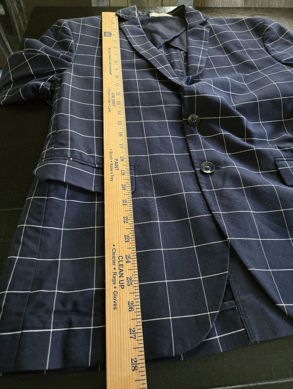 Zara Navy Windowpane Two-Button Blazer